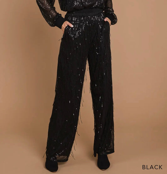 Sequin wide leg pant