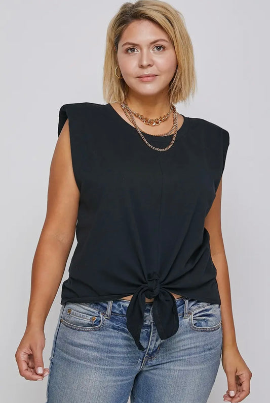 Plus size padded shoulder top