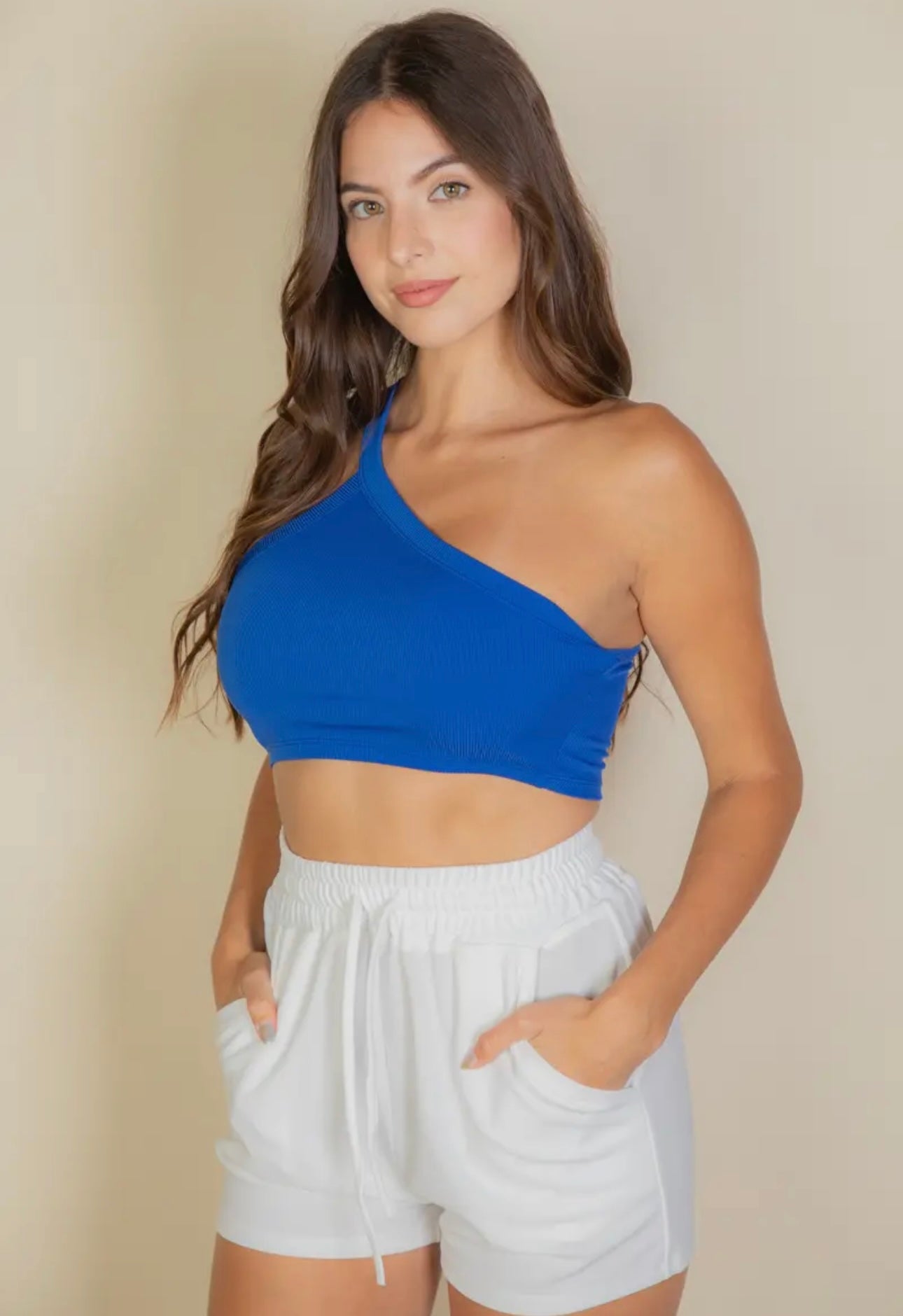 One shoulder ribbed crop top