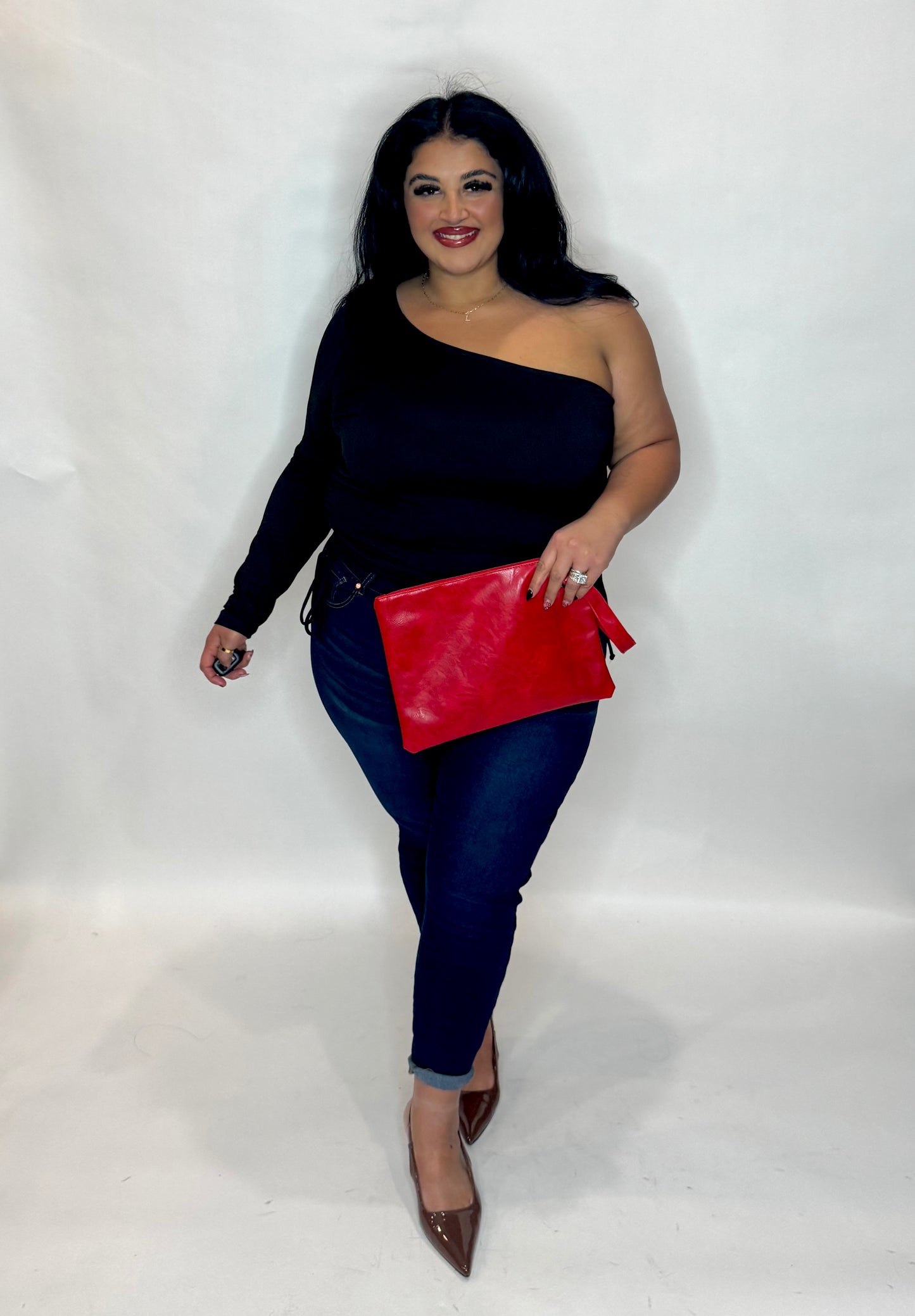 One sleeve side ruched top