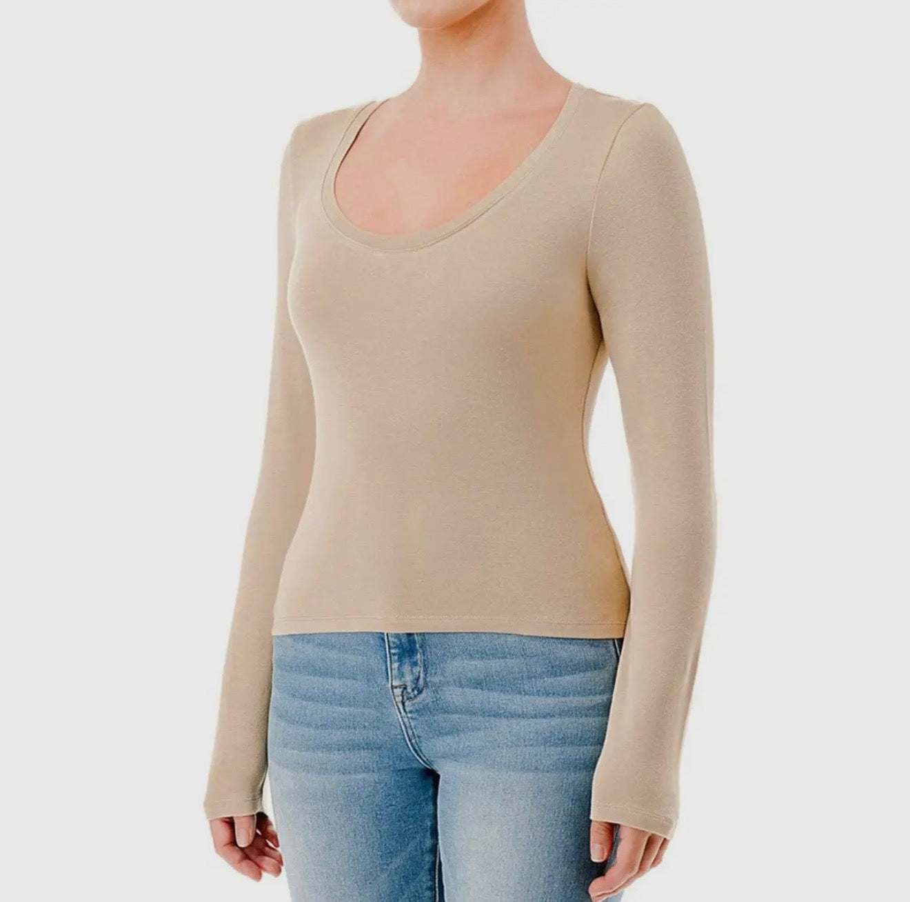 Scoop neck brushed jersey long sleeve top
