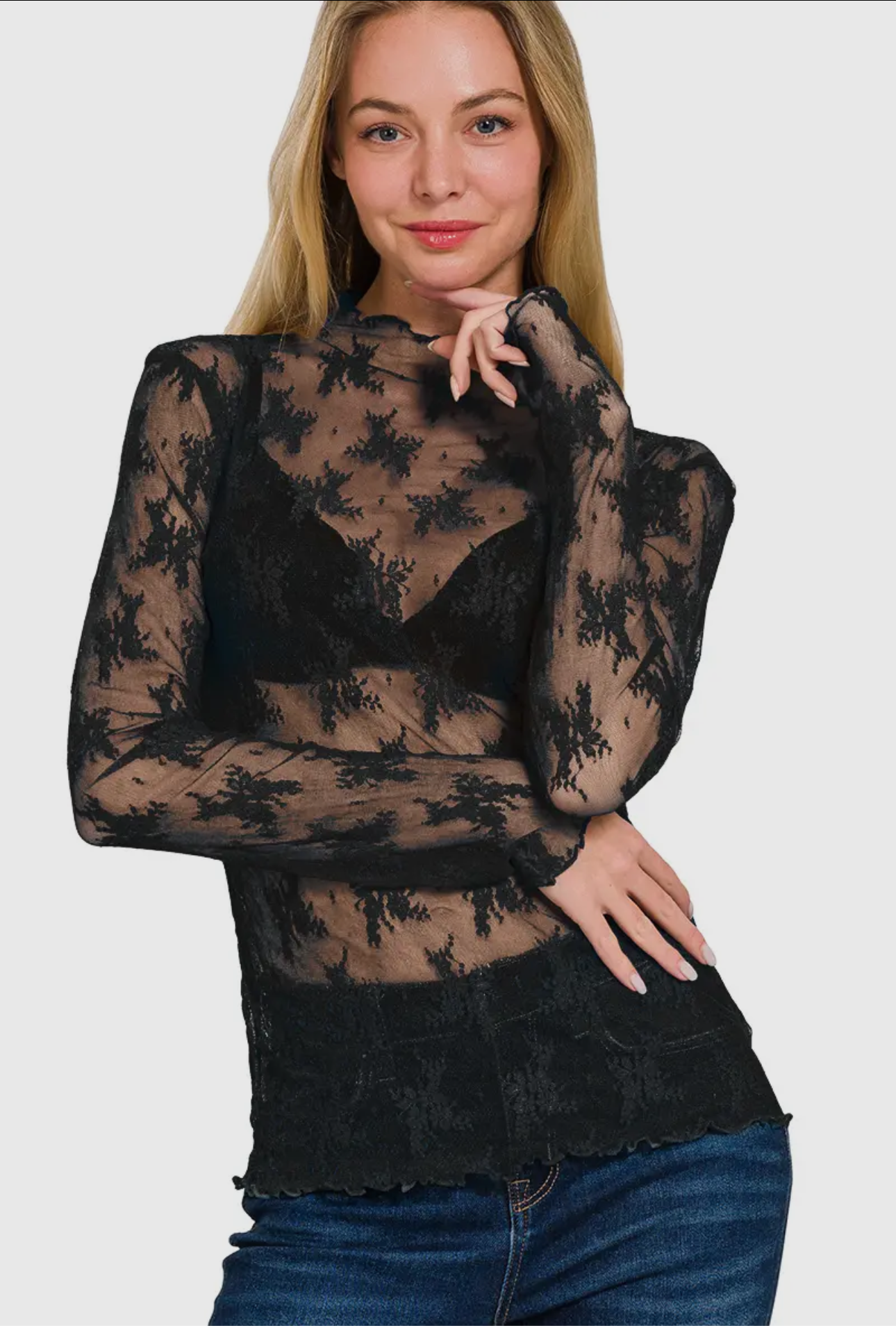 Lace see through layering top