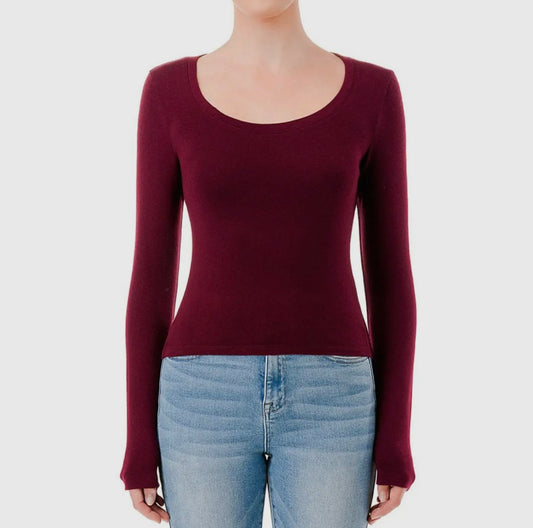 Scoop neck brushed jersey long sleeve top