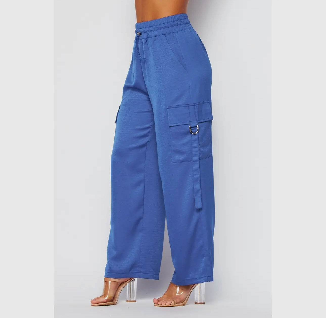 Blue satin cargo pants