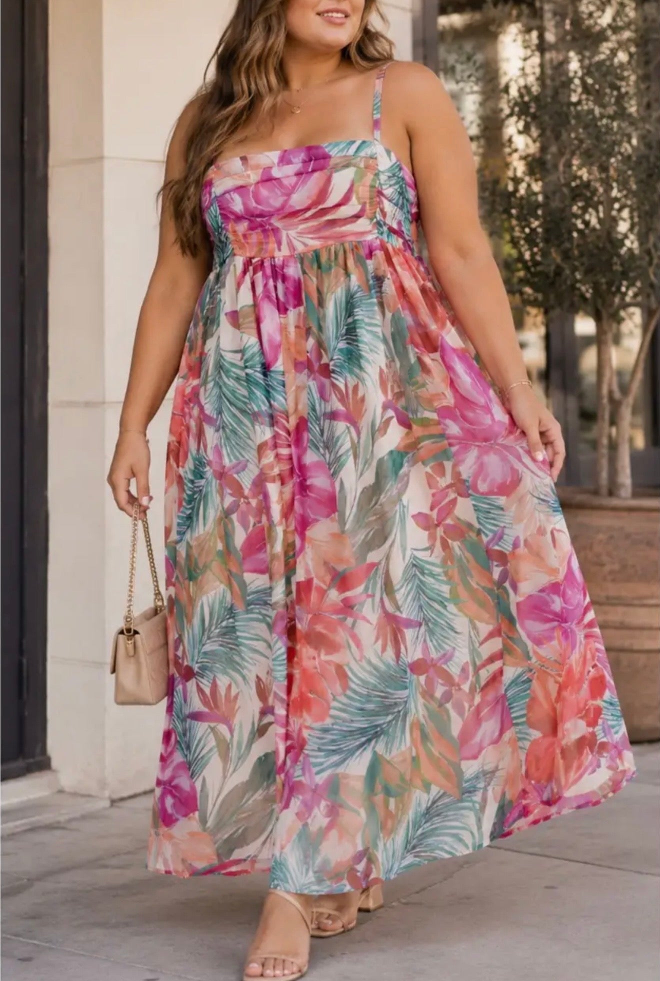 Sleeveless smock floral print maxi dress
