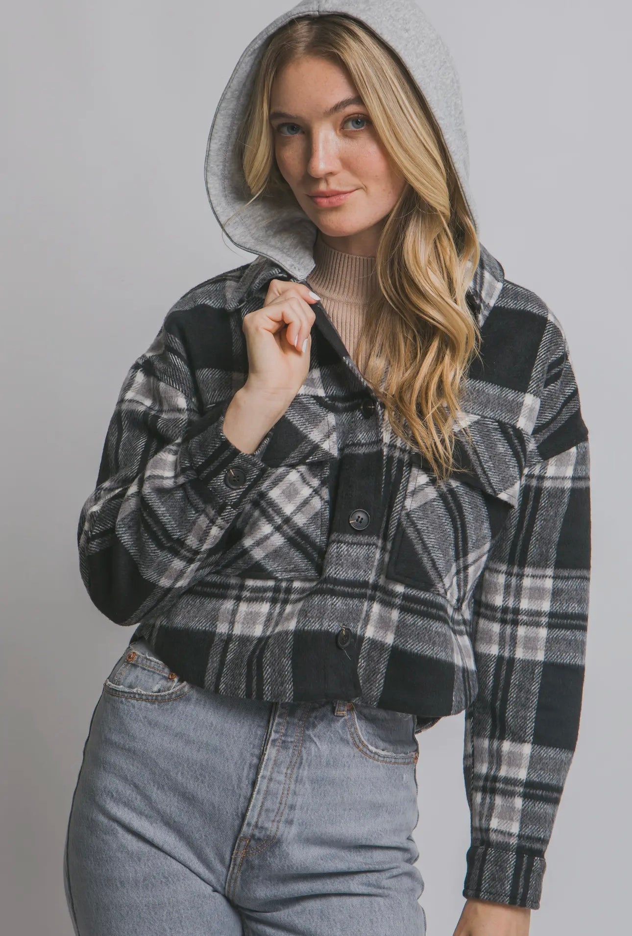 Plaid SHACKET with detachable hood