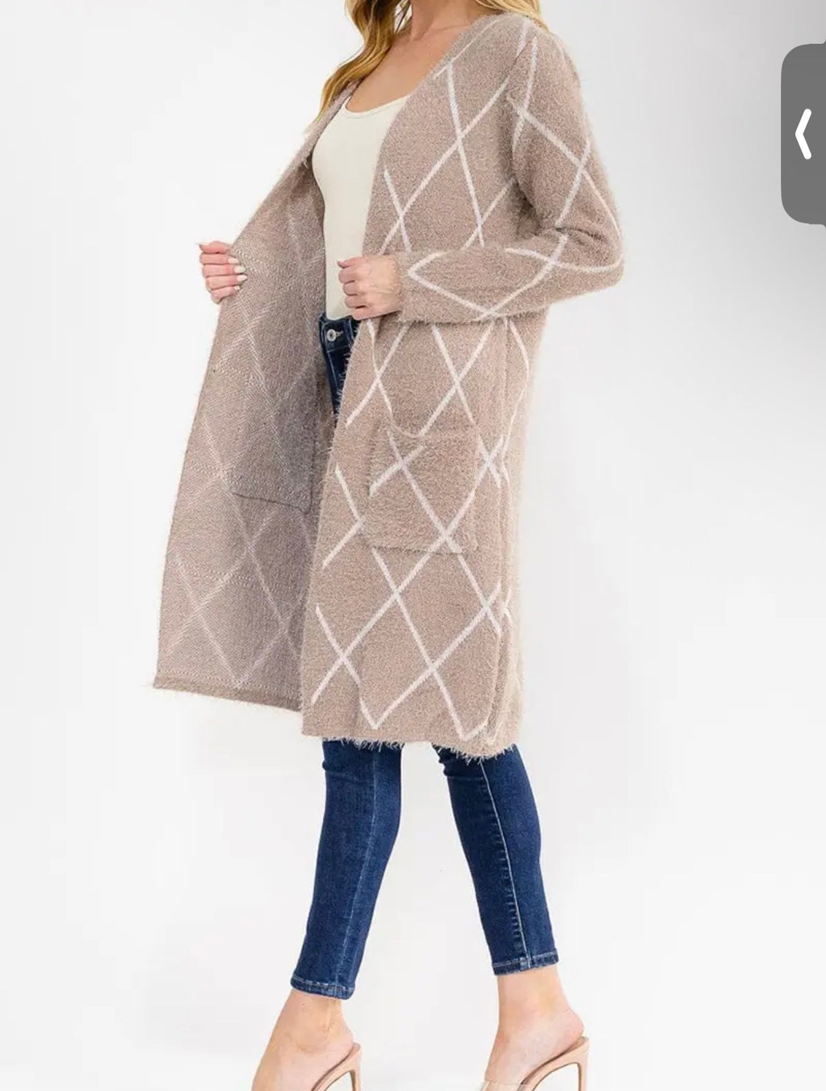Long sleeve open front pocket cardigan