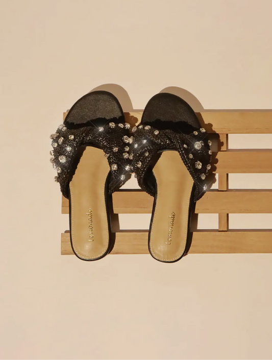 Raffia beaded slide sandals
