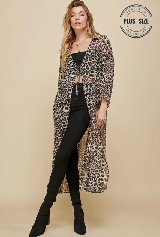 Plus, cheetah print drawstring, long kimono