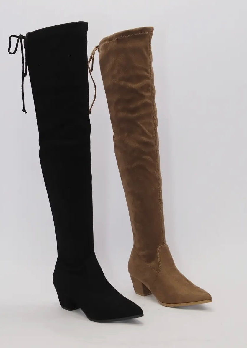 Chunky small heel over the knee boot