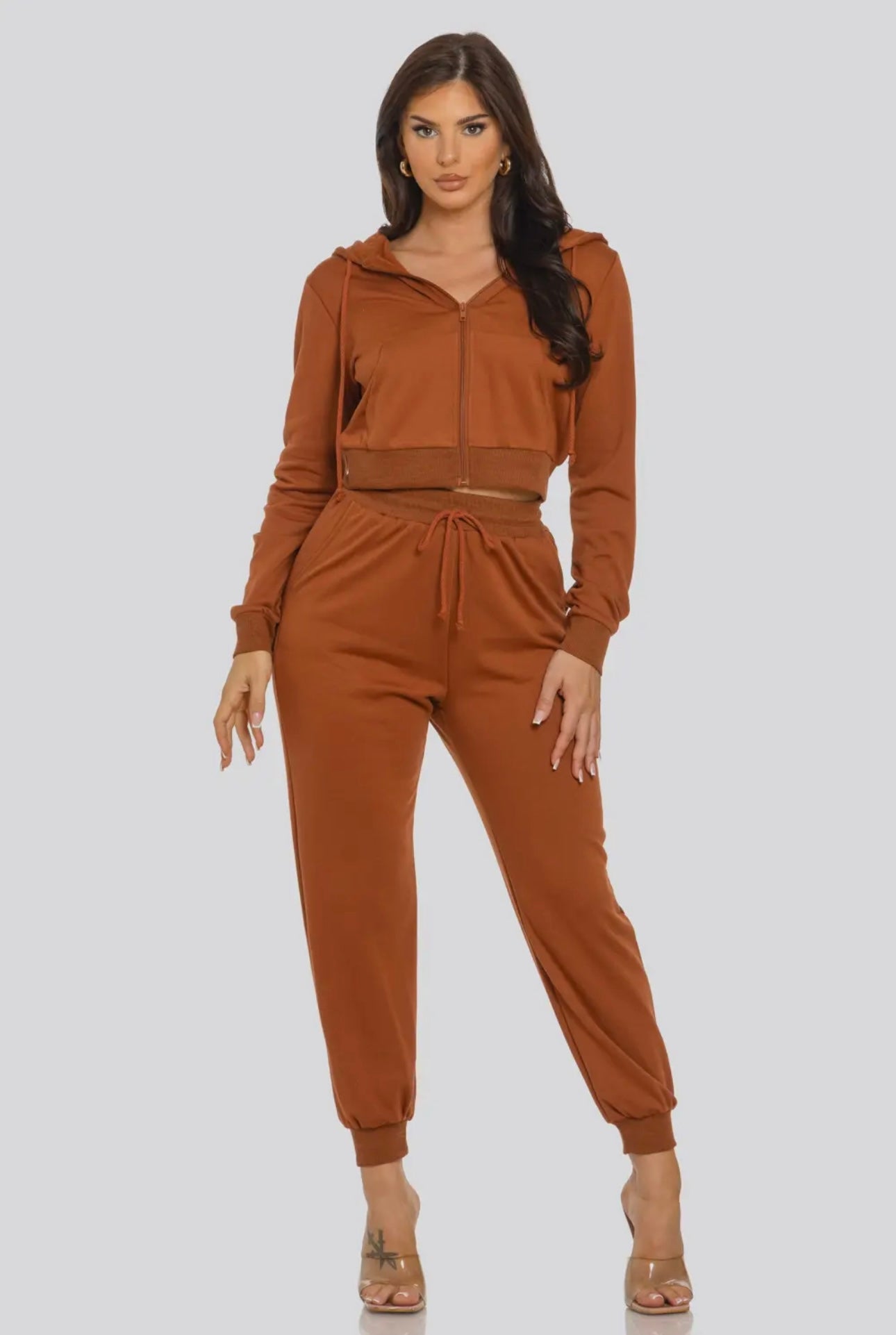 French terry zip up hoodie jacket and jogger pant set