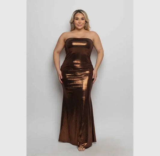 Plus size metallic foil bodycon maxi dress