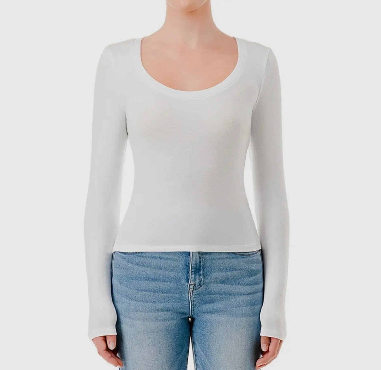 Scoop neck brushed jersey long sleeve top