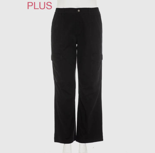 Plus size wide leg cotton twill cargo pants