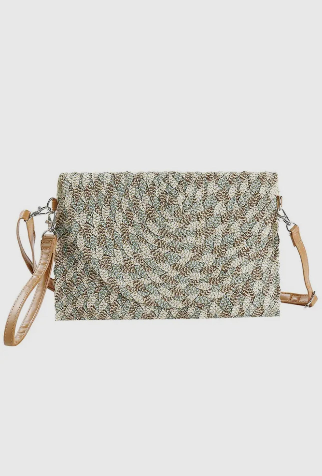 Mixed multicolored straw cut h crossbody bag