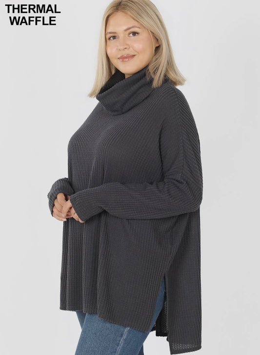 Plus size thermal cowl neck sweater