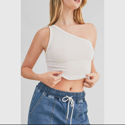 Ribbed seamless, one shoulder crop top