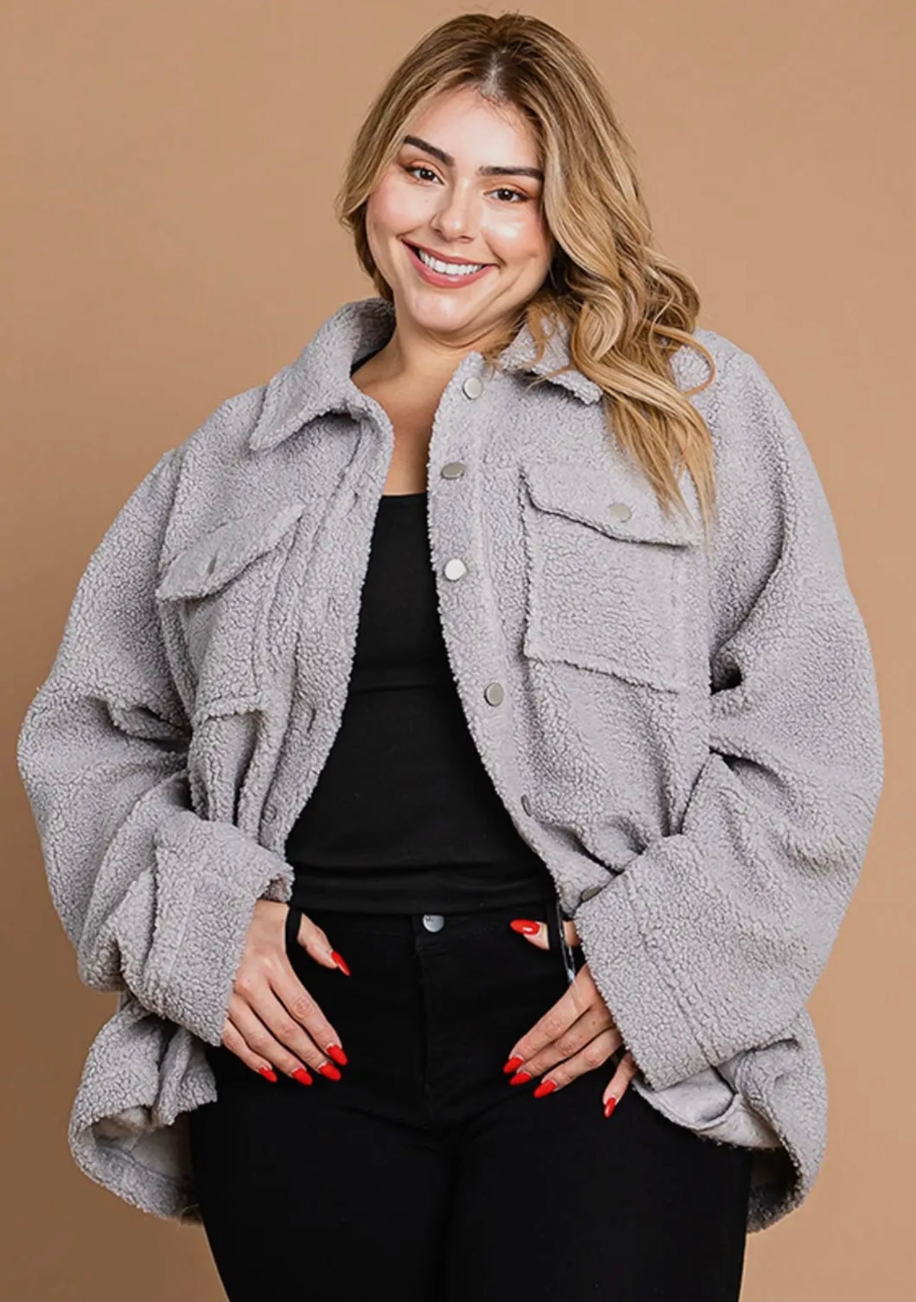 Women’s button down faux fur shacket