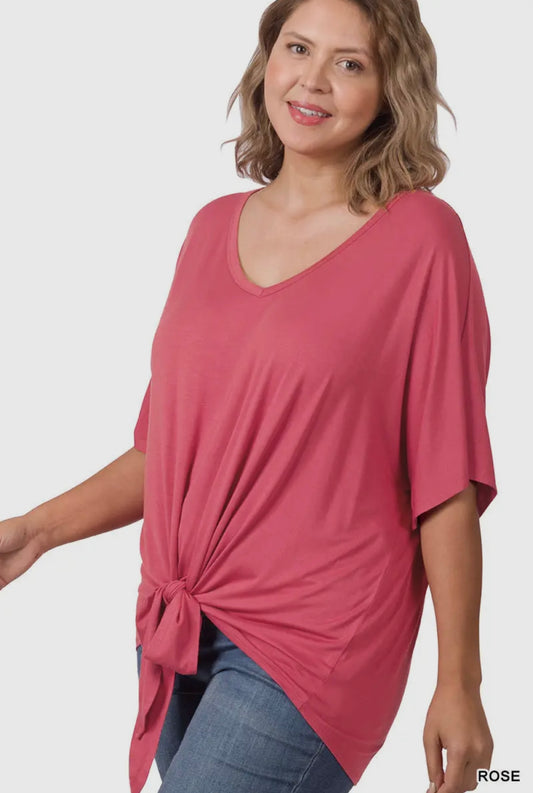 Plus size luxe rayon v-neck tie front top