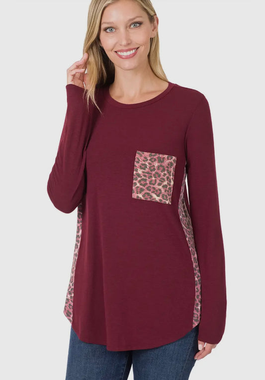 Leopard front pocket top