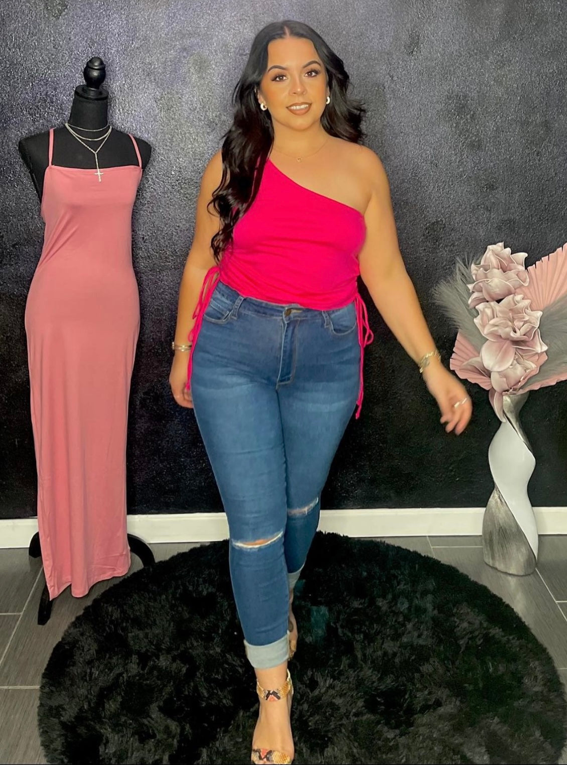 Plus size Hot pink one shoulder top