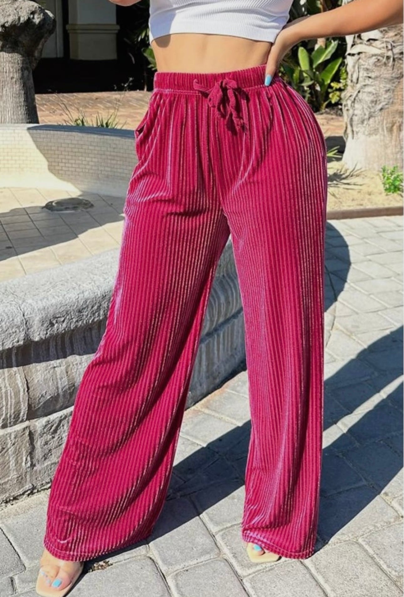 Velvet ribbed wide leg pant