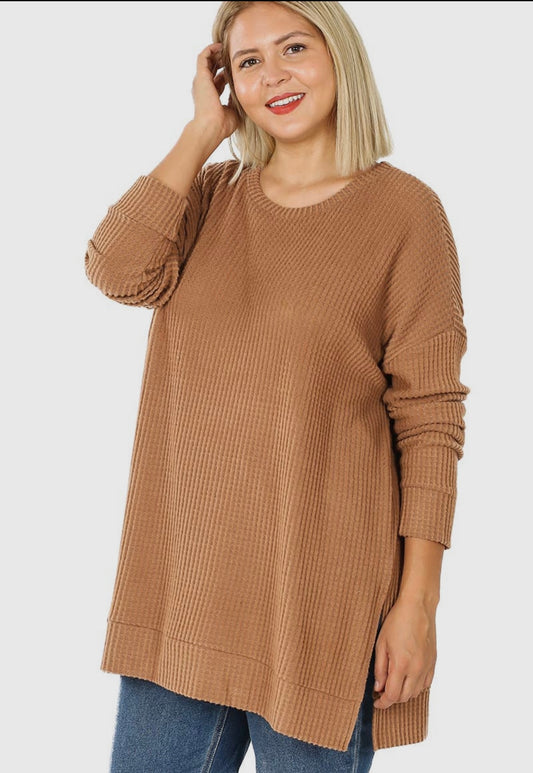 Plus size brushed thermal round neck sweater