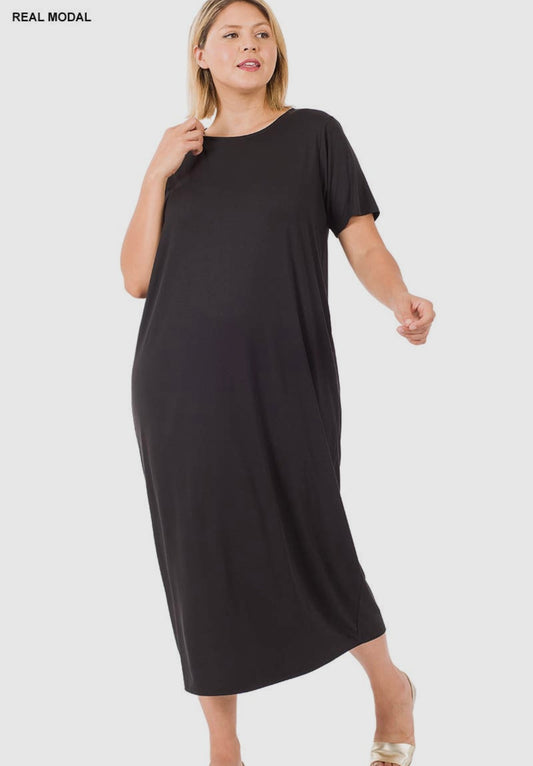 plus size short sleeve round neck maxi dress