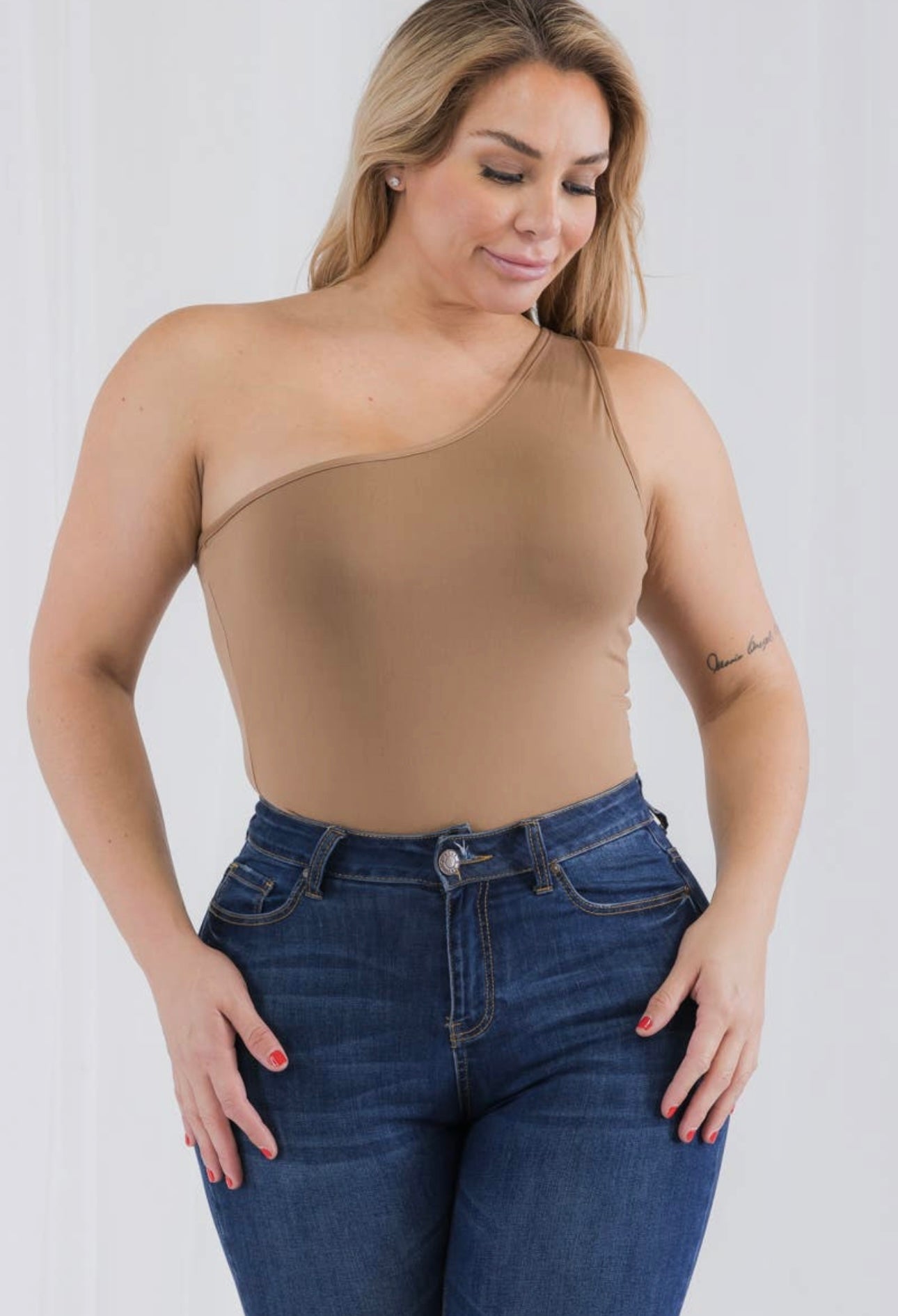 Plus size one shoulder body suit