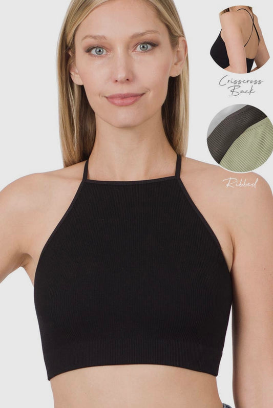 Ribbed seamless crop top with cross cross back