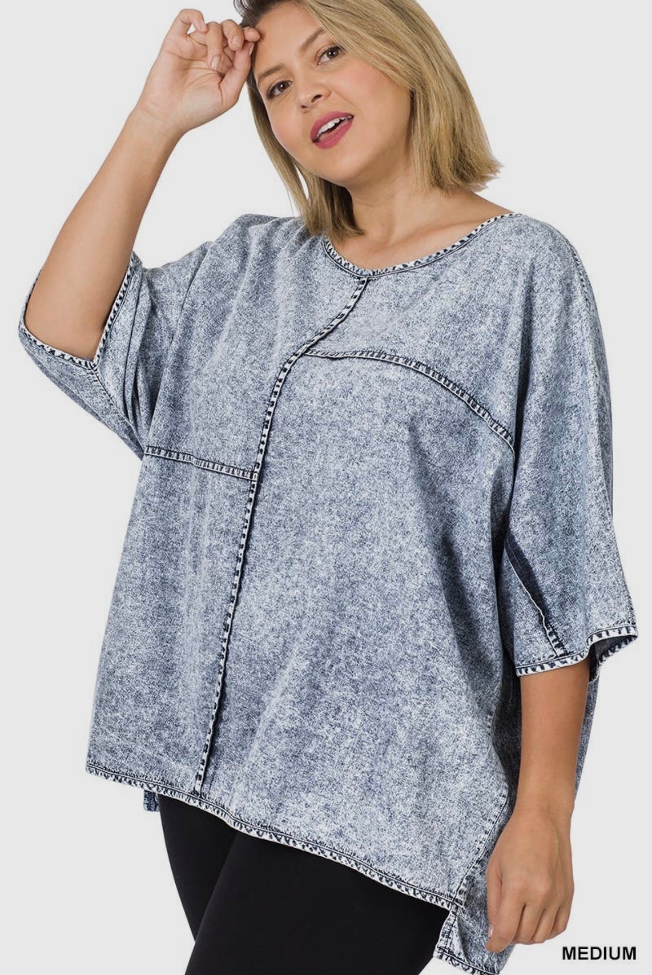 Plus size chambrary oversized round neck hi-low hem top