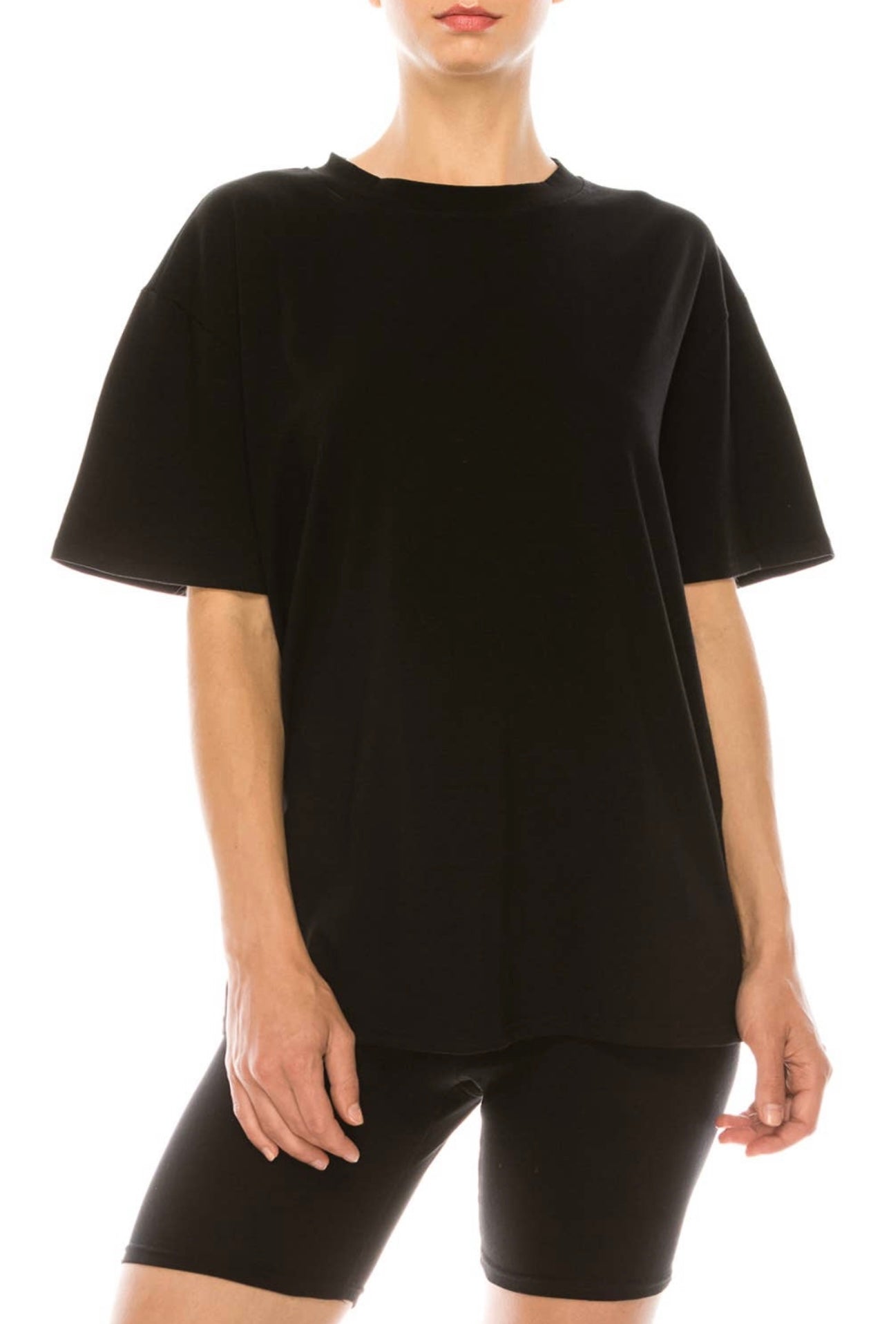 Black color combed cotton oversize loose fit spandex tee