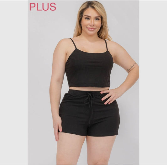 Plus size Ribbed cami top and short set