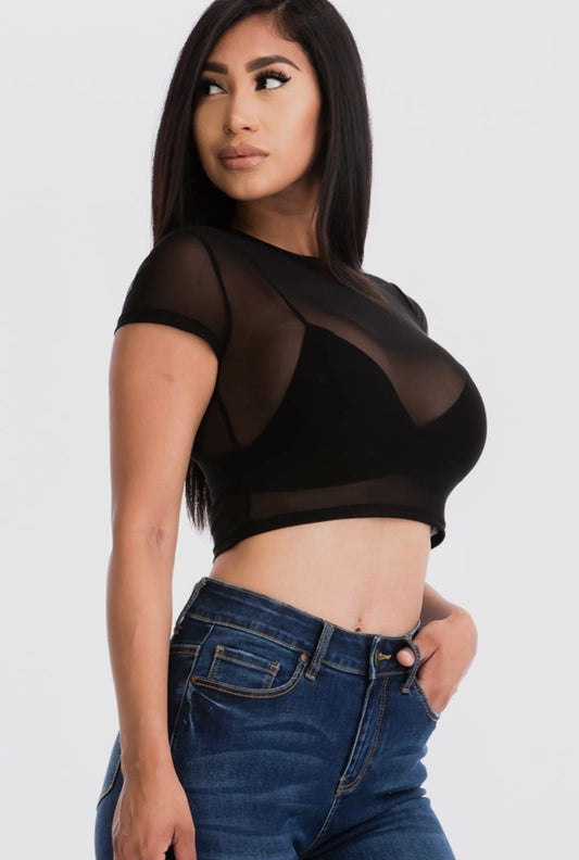 Mesh sheet crop top