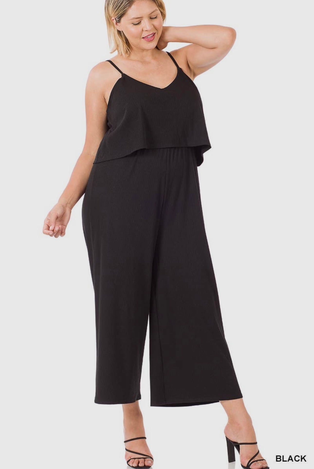 Plus size ribbed double layer jumpsuit