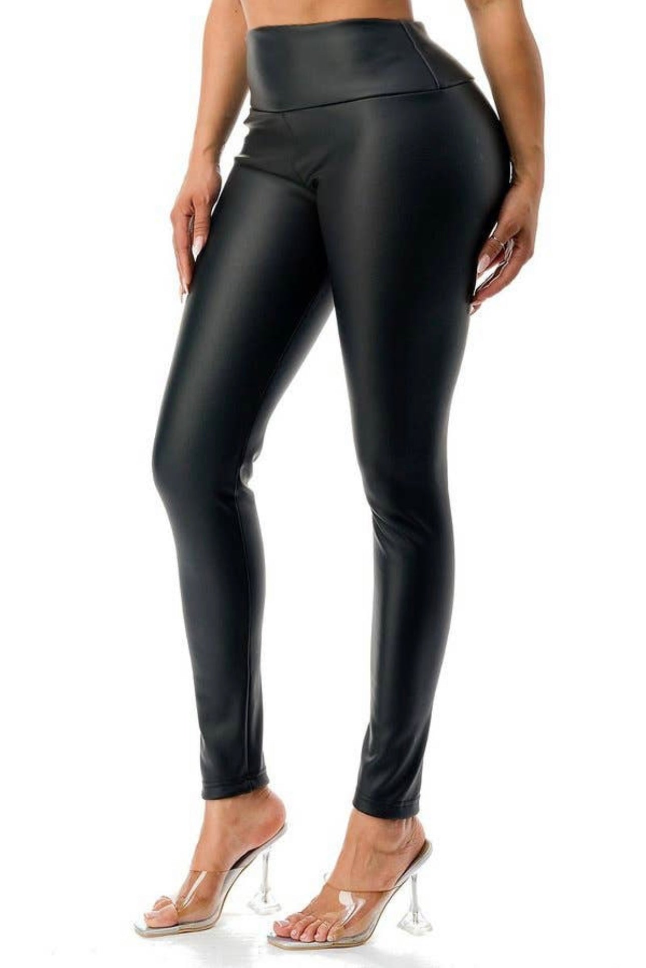 Fleece lined Matt faux leather stretch leggings